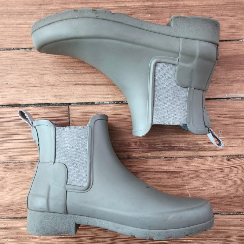 Hunter Gray Rubber Chelsea Ankle Rain Gum Boots
